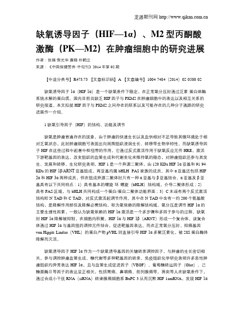 缺氧诱导因子(HIF—1α)、M2型丙酮酸激酶(PK—M2)在肿瘤细胞中的研究进展