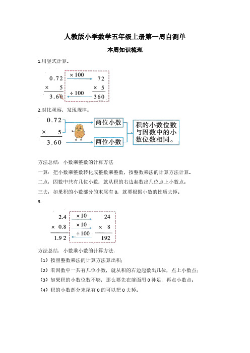 人教版小学数学五年级上册第一周学