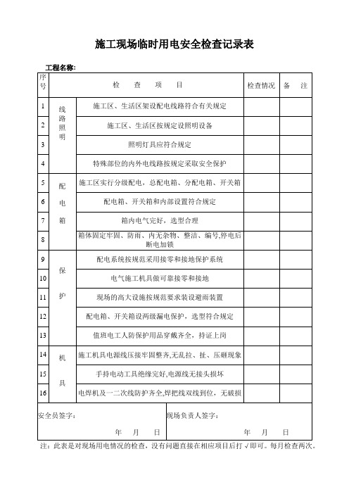 施工现场临时用电安全检查记录表