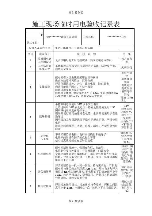 施工现场临时用电验收记录表