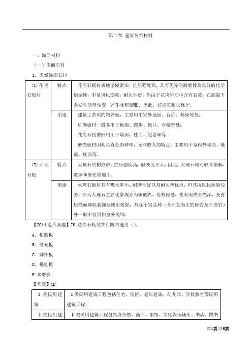 造价工程师《建设工程技术与计量(土建)》讲义——第三章：工程材料-第二节建筑装饰材料