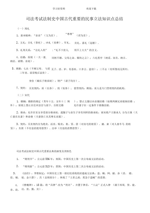 司法考试法制史中国古代重要的民事立法知识点总结