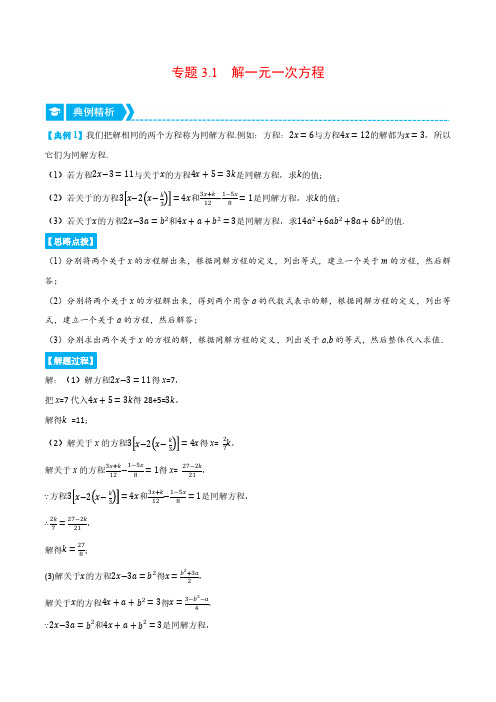 专题3.1 解一元一次方程(压轴题专项讲练)(沪科版)(原卷版)