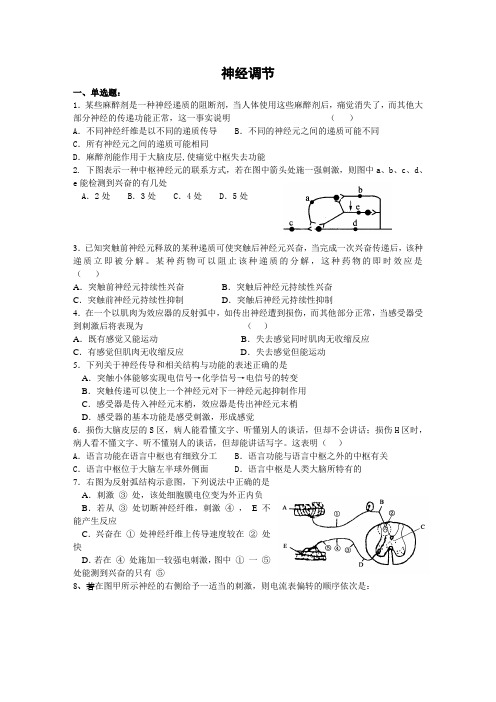 生物神经调节练习题及答案