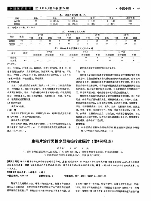 生精片治疗男性少弱精症疗效探讨(附4例报道)