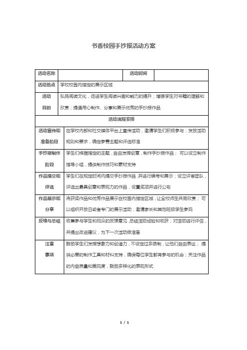 书香校园手抄报活动方案