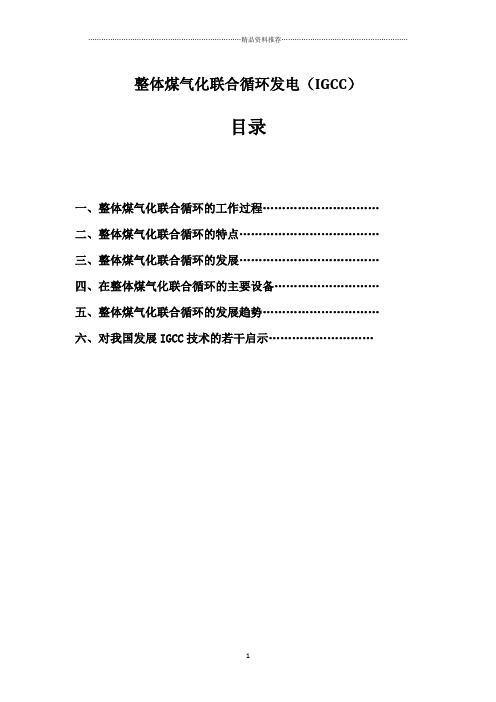 整体煤气化联合循环发电(IGCC)