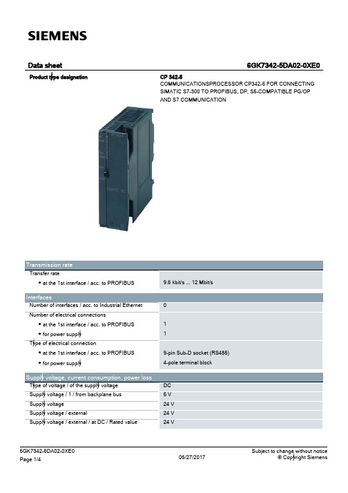 Siemens S7-300 通信处理器 CP342-5 产品说明书