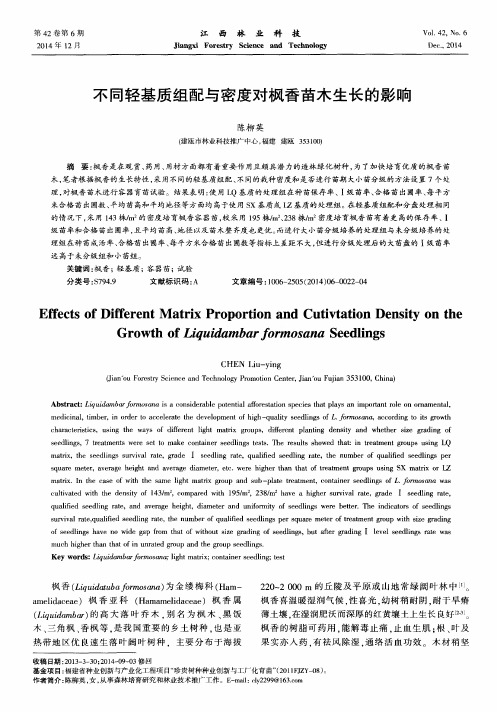 不同轻基质组配与密度对枫香苗木生长的影响