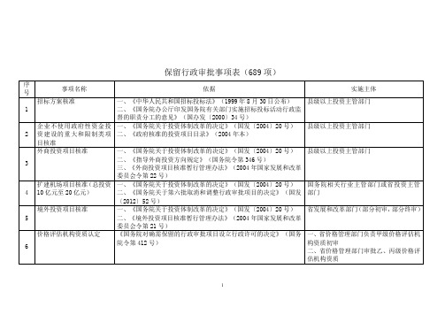 保留行政审批事项表(689项)