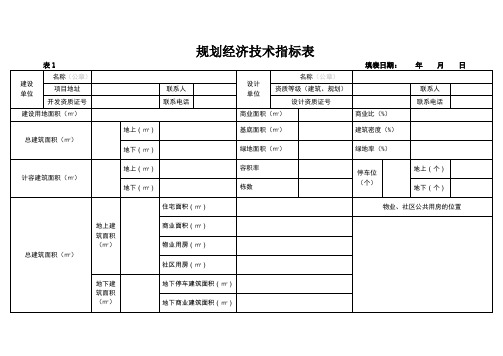 规划经济技术指标表