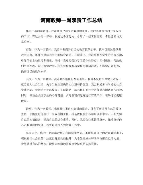 河南教师一岗双责工作总结