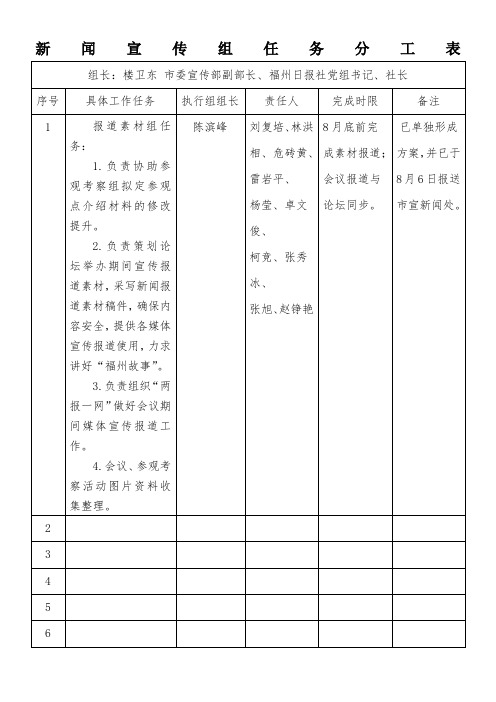 新闻宣传组任务分工表