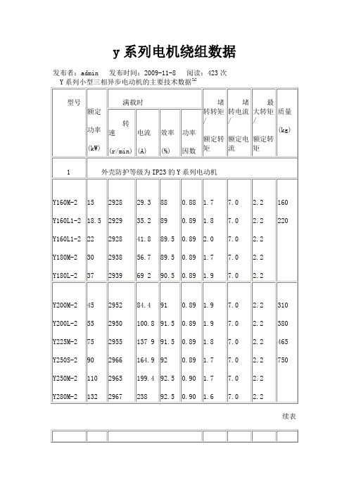 y系列电机绕组数据