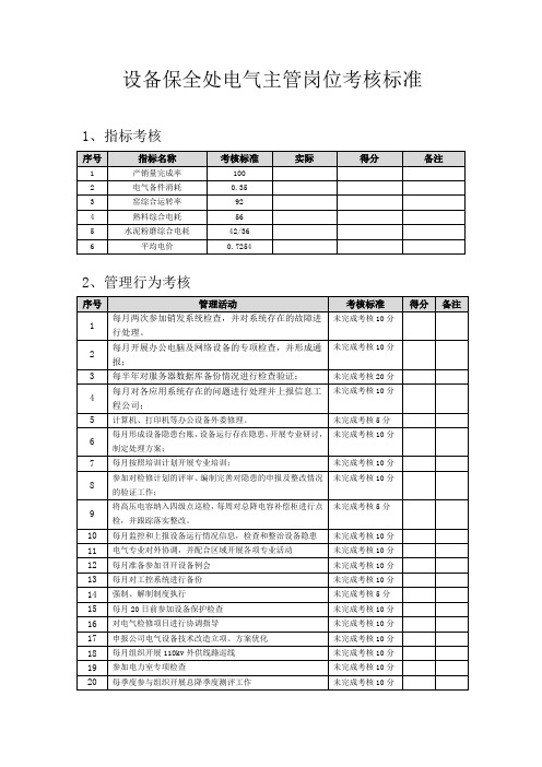 电气主管岗位考核标准