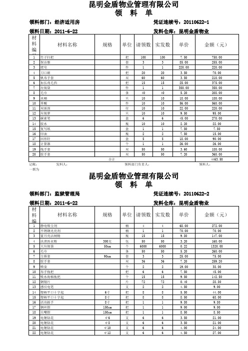 收料单及领料单