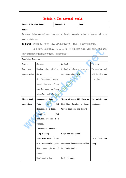 四年级英语上册 Module 4Unit 1 On the farm(period1)教案 沪教牛津