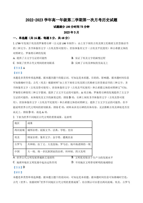 山西省运城市康杰中学2022-2023学年高一3月月考历史试题(解析版)