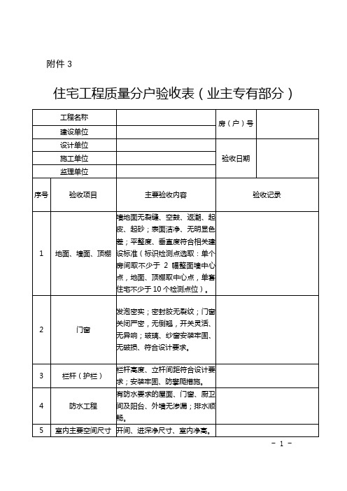 住宅工程质量分户验收表