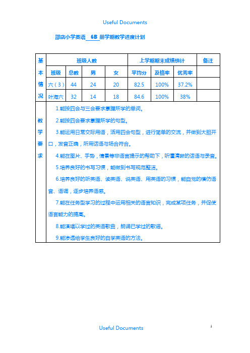 [优选精编] 牛津小学六年级下学期英语6B全册教学安排.doc