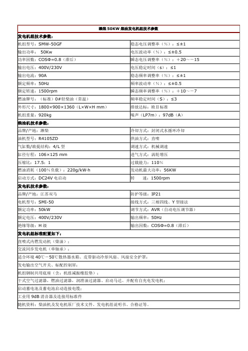 康铭-50KW发电机组技术参数