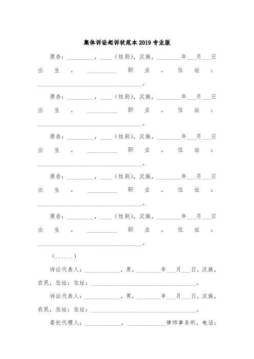 集体诉讼起诉状范本2019新专业版