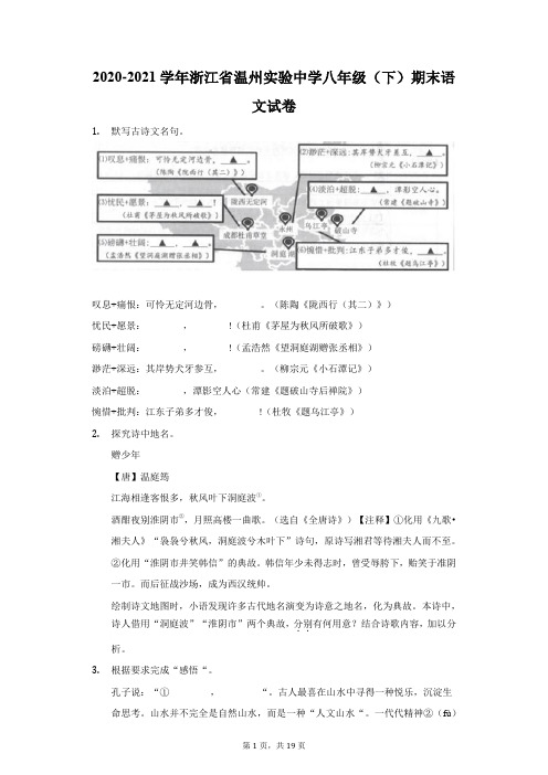 2020-2021学年浙江省温州实验中学八年级(下)期末语文试卷(附答案详解)