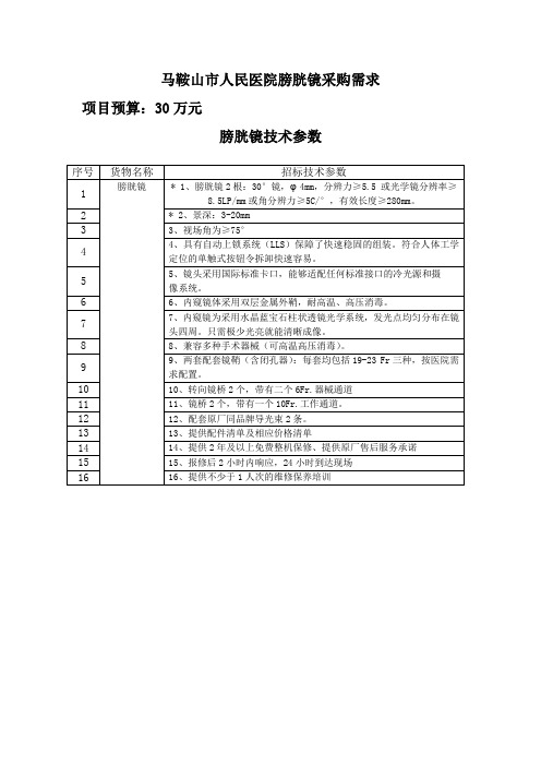 膀胱镜技术参数