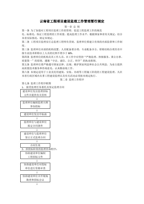 云南省工程项目建设监理工作管理暂行规定