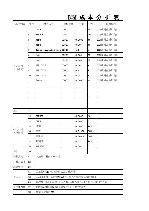 BOM成本核算实例