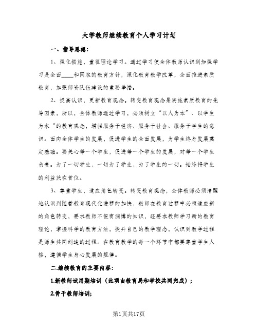 大学教师继续教育个人学习计划（四篇）