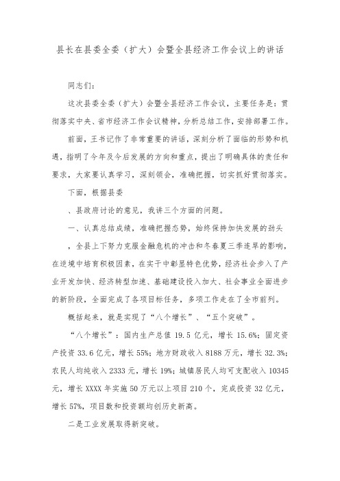 县长在县委全委(扩大)会暨全县经济工作会议上的讲话.doc