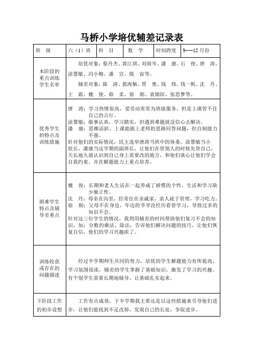 XX小学培优辅差具体记录(8篇)