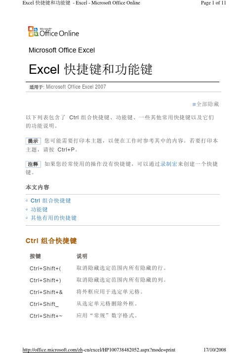 Excel2007 快捷键