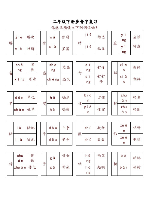 部编版二年级语文下册多音字复习