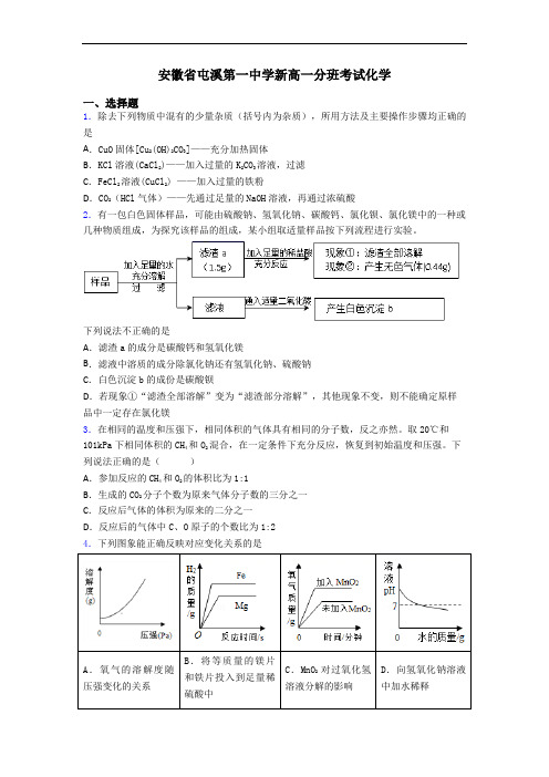 安徽省屯溪第一中学新高一分班考试化学