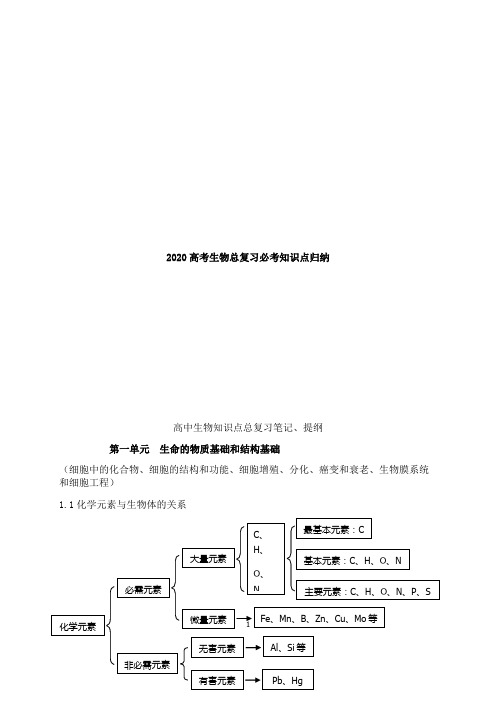 2020高考生物总复习必考知识点归纳