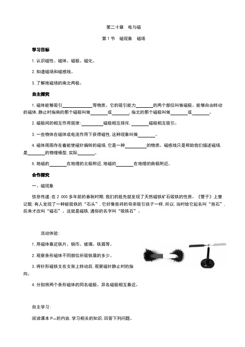 人教版九年级物理201磁现象、磁场教学案()