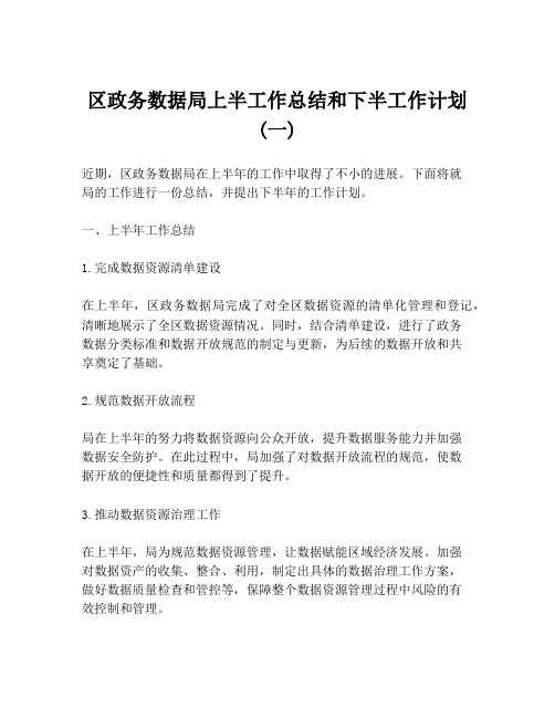 区政务数据局上半工作总结和下半工作计划 (一)