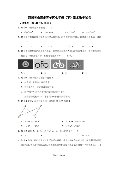 四川省成都市青羊区七年级(下)期末数学试卷