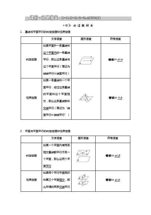 苏教版江苏专版版高考数学一轮复习第八章立体几何第三节直线平面平行的判定及其性质教案理解析版