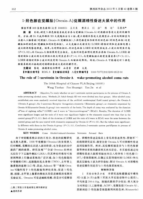 5-羟色胺在觉醒肽(Orexin—A)促醒酒精性昏迷大鼠中的作用