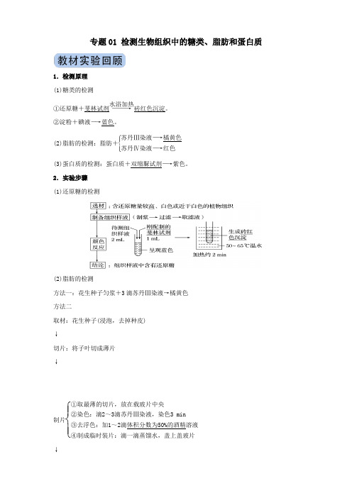 2020年高考生物实验突破专题01检测生物组织中的糖类、脂肪和蛋白质(含解析)