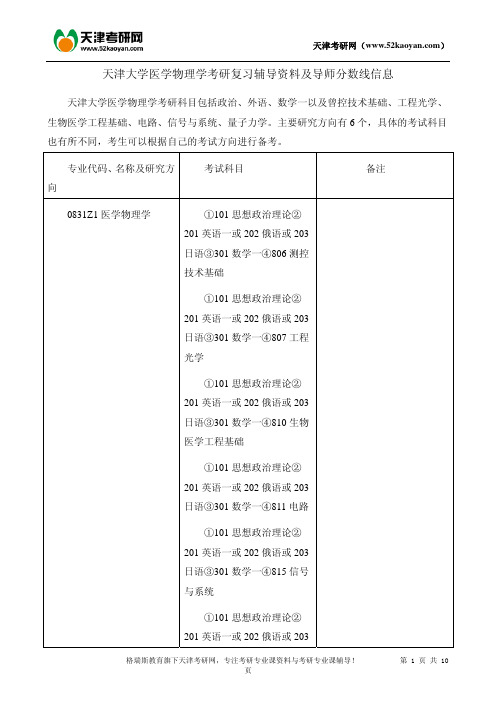 天津大学医学物理学考研复习辅导资料及导师分数线信息