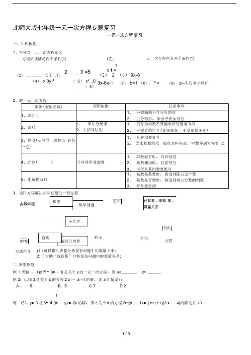 北师大版七年级一元一次方程专题复习