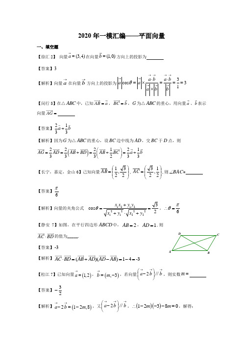 上海2020高三数学一模分类汇编-平面向量、复数(详答版)