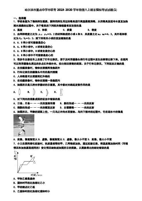 哈尔滨市重点中学市联考2019-2020学年物理八上期末模拟考试试题(1)