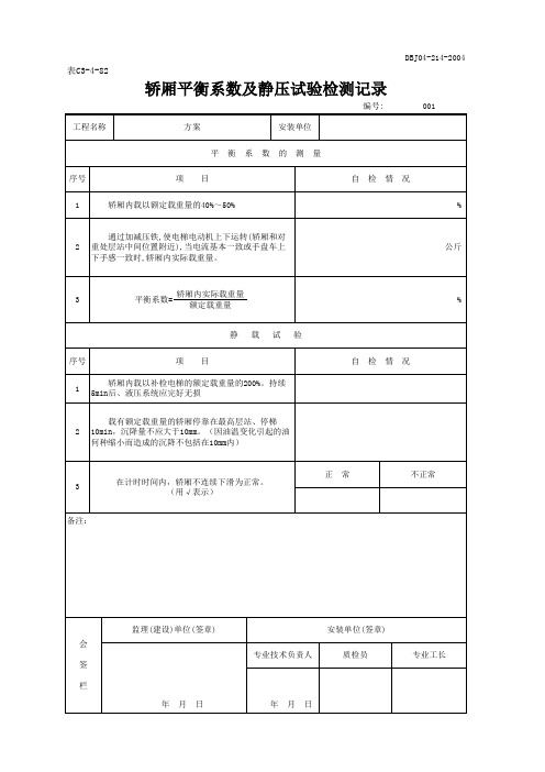 162.轿厢平衡系数及静压试验检测记录(C3-4-82)