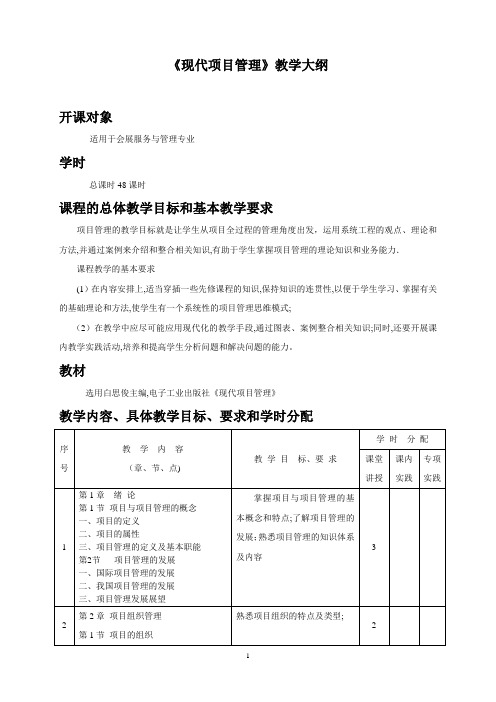 《现代项目管理》教学大纲