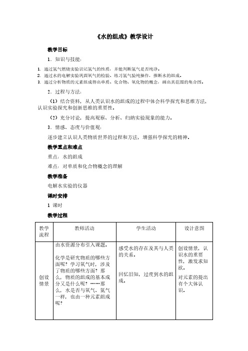 人教版初中化学八年级全一册(五·四学制) 课题3 水的组成 教案教学设计教学反思